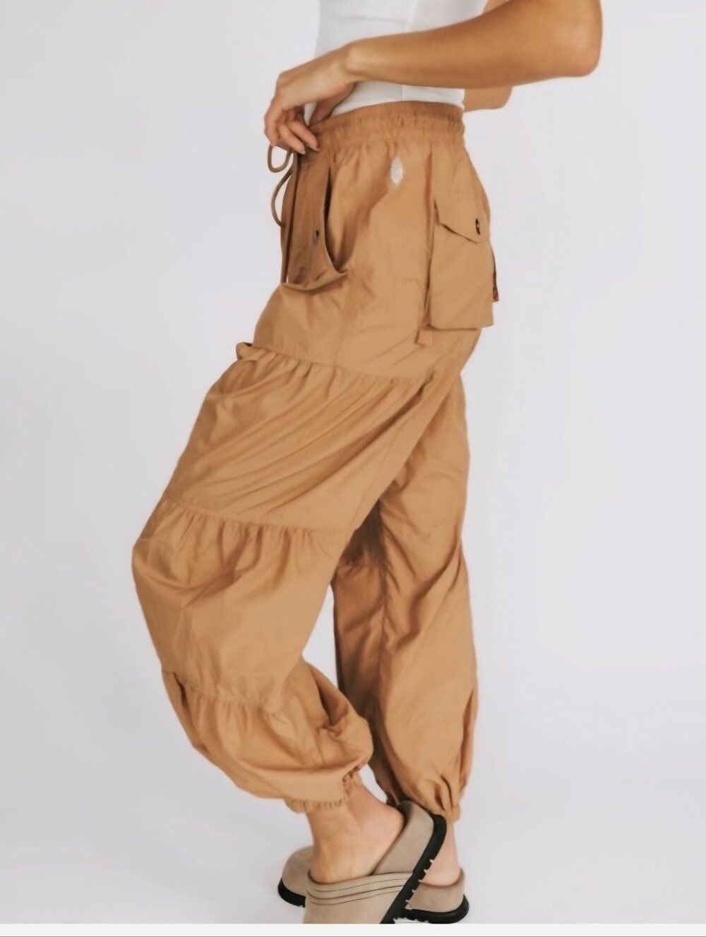 Free People Tan Tiered Cargo Joggers - Picture 2 of 5